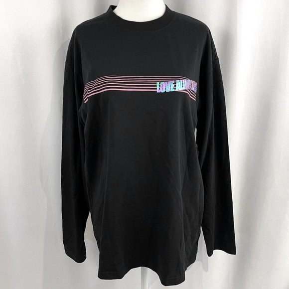 New BP Love Always Wins Metallic Print Long Sleeve Tee Black Unisex Size Small - Picture 5 of 16